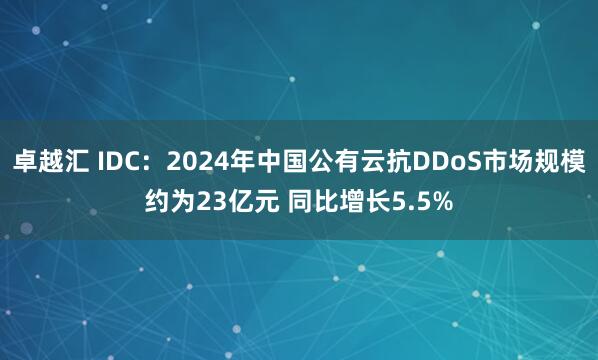 卓越汇 IDC：2024年中国公有云抗DDoS市场规模约为23亿元 同比增长5.5%